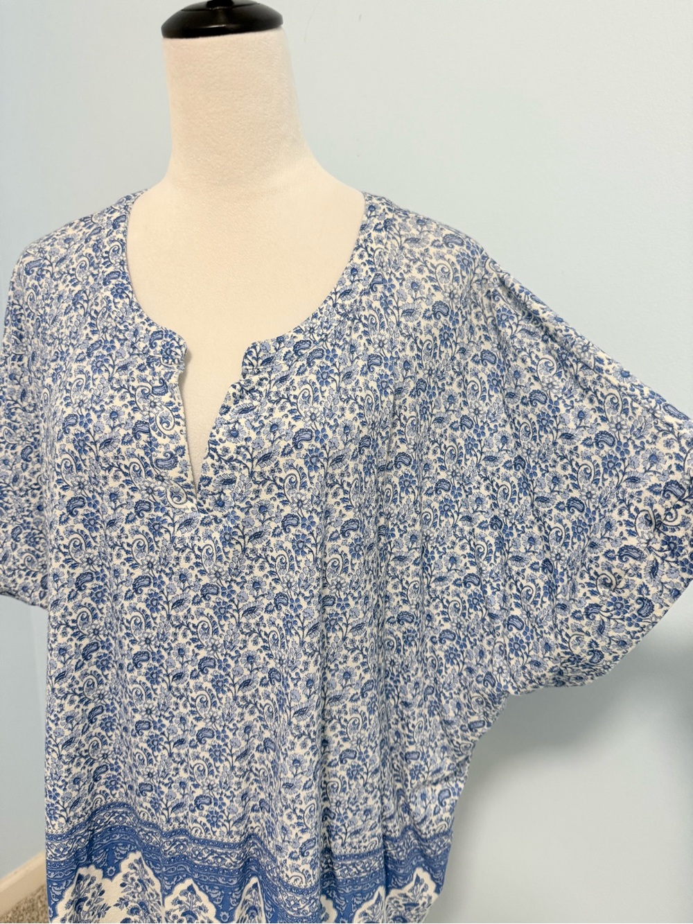 Lucky Brand Women’s Plus Peasant Boho Top Blue Paisley Floral Size 3XL - Picture 2 of 7